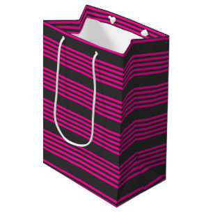 Fuchsie en houtskool met vijf strepen medium cadeauzakje