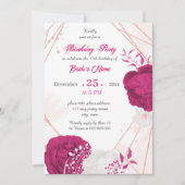 fuchsie en witte florale geometrische verjaardagsf kaart (Voorkant)