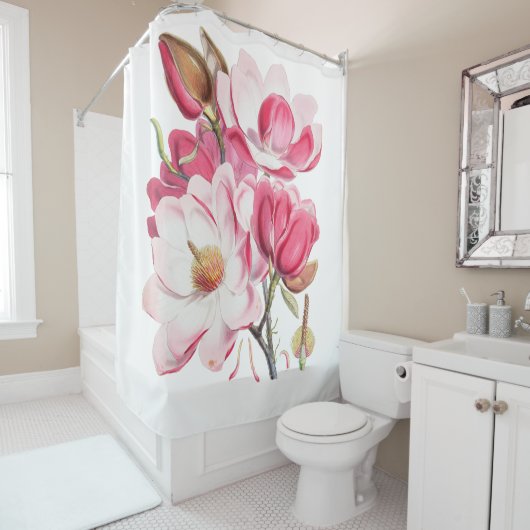  fuchsie wazig roze elegant florale suspensie douchegordijn (In situ)