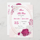  fuchsie & witte florale geometrische save the date (Voorkant / Achterkant)