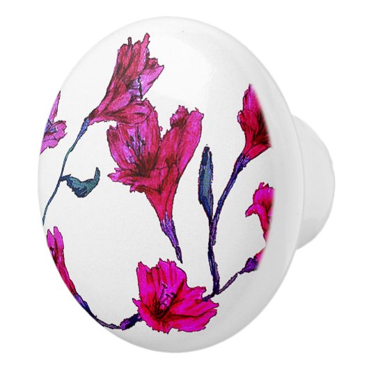 Fucshia Floral Waterverf Keramische Knop (Rechts)