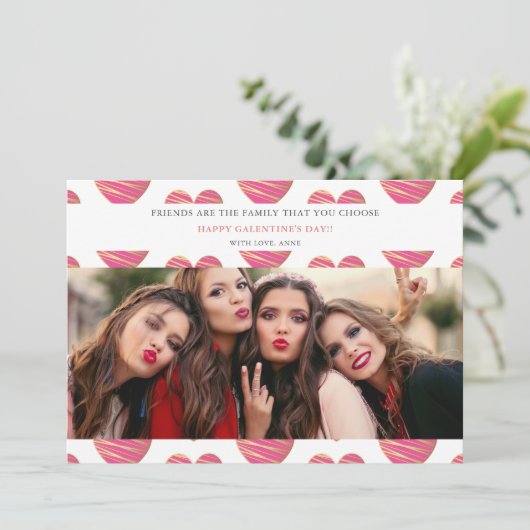 Fucshia Heart Best Friends Photo Happy Galentine's (Staand voorkant)