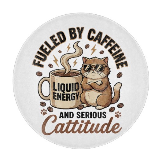 Fueled by Caffeine and Serious Cattitude Funny Cat Snijplank (Voorkant)