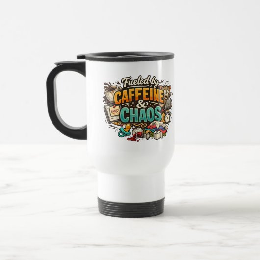 Fueled by Caffeine & Chaos Funny Coffee Mug Reisbeker (Links)