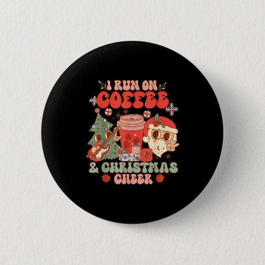 Fueled By Coffee & Christmas Cheer Funny Coffe Ronde Button 5,7 Cm (Voorkant)