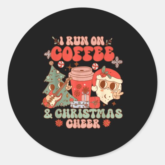 Fueled By Coffee & Christmas Cheer Funny Coffe Ronde Sticker (Voorkant)