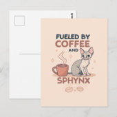 Fueled by Coffee and Sphynx Cat Art Briefkaart (Voorkant / Achterkant)