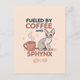 Fueled by Coffee and Sphynx Cat Art Briefkaart