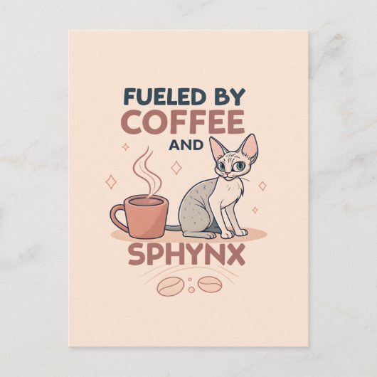 Fueled by Coffee and Sphynx Cat Art Briefkaart (Voorkant)