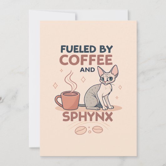 Fueled by Coffee and Sphynx Cat Art Feestdagenkaart (Voorkant)