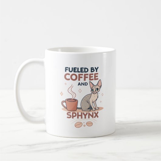 Fueled by Coffee and Sphynx Cat Art Koffiemok (Links)