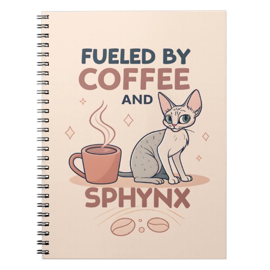Fueled by Coffee and Sphynx Cat Art Notitieboek (Voorkant)