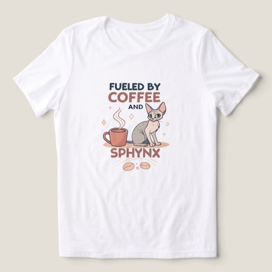 Fueled by Coffee and Sphynx Cat Art Tri-Blend Shirt (Design voorkant)