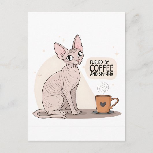 Fueled by Coffee and Sphynx Cat Illustration Briefkaart (Voorkant)
