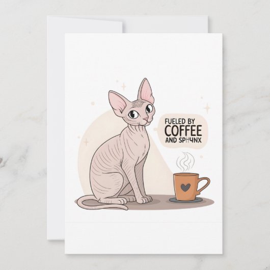 Fueled by Coffee and Sphynx Cat Illustration Feestdagenkaart (Voorkant)