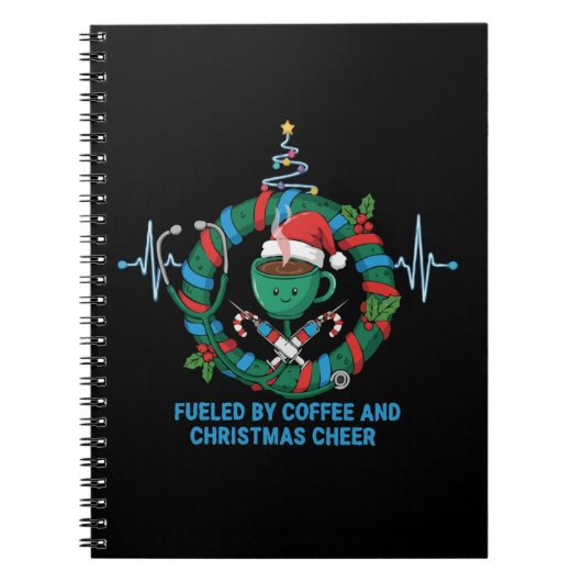 Fueled by Coffee & Christmas Cheer Funny Nurse  Notitieboek (Voorkant)