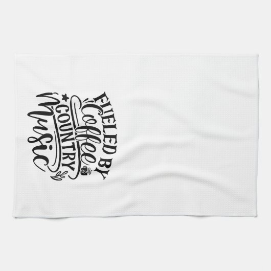 Fueled by Coffee Country Music Fun Cute Theedoek (Horizontaal)