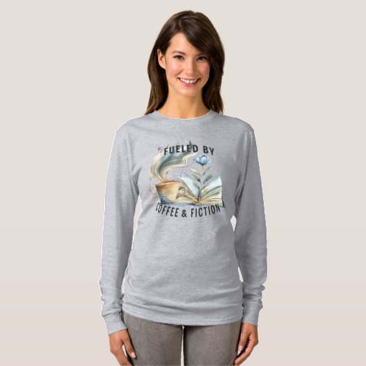 Fueled by Coffee & Fiction Longsleeve T-shirt (Voorkant volledig)