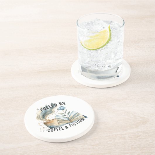 Fueled by Coffee & Fiction Sandstone Coaster Zandsteen Onderzetter (Zijkant)