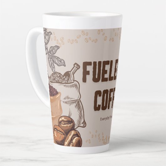 Fueled by Coffee Latte Mug – Funny Tall Cup Gift Mok (Linkerhoek)