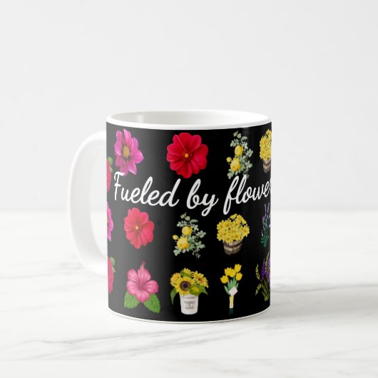 Fueled by Flowers & Lattes | Pastel Floral Pattern Koffiemok (Voorkant links)