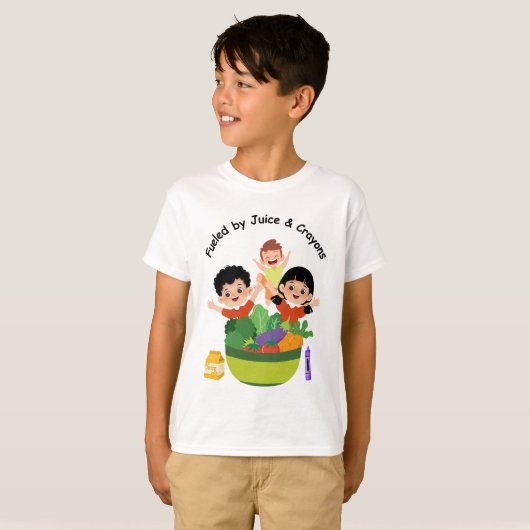 Fueled by Juice and Crayons Fun School T-Shirt (Voorkant volledig)