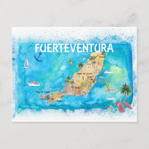 Fuerteventura Canarias Spanje Illustrate Map Briefkaart