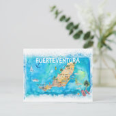 Fuerteventura Canarias Spanje Illustrate Map Briefkaart (Staand voorkant)