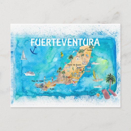 Fuerteventura Canarias Spanje Illustrate Map Briefkaart (Voorkant)