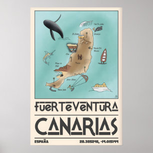 Fuerteventura Kaart Muurkunst Canarische Eilanden  Poster