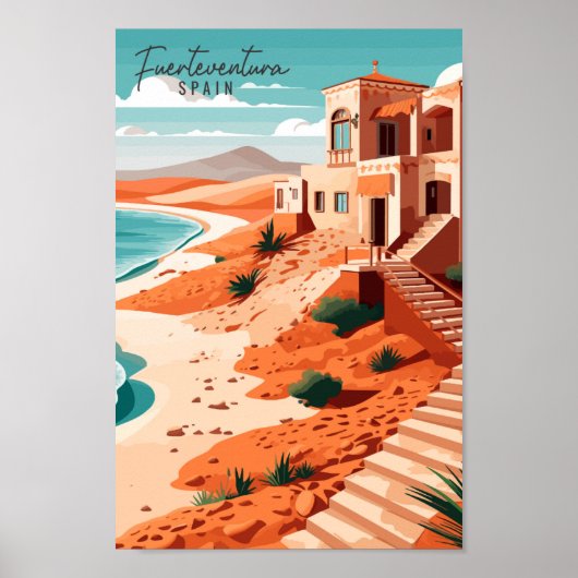 Fuerteventura Spanje vintage reisillustratie Poster (Voorkant)
