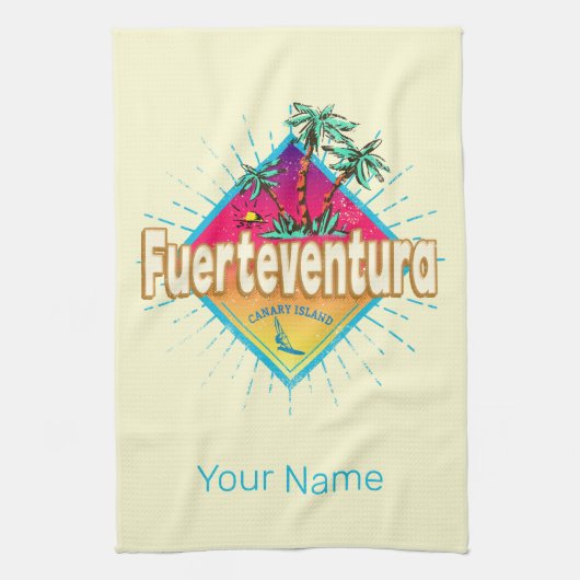 Fuerteventura Surfer Canarische Eilanden Vintage Theedoek (Verticaal)