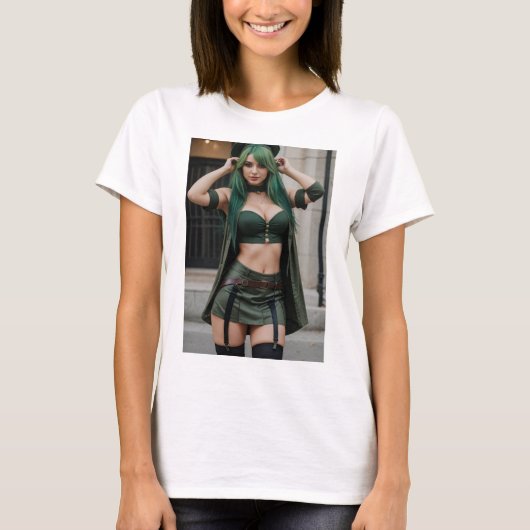 Fuerza y Estilo: Cosplay Militar Verde T-shirt (Voorkant)