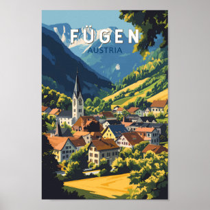 Fugen Oostenrijk Illustratie Reizen Art Vintage Poster