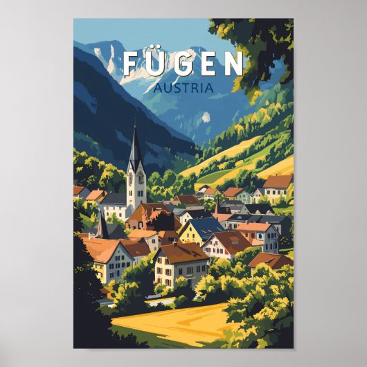 Fugen Oostenrijk Illustratie Reizen Art Vintage Poster (Voorkant)