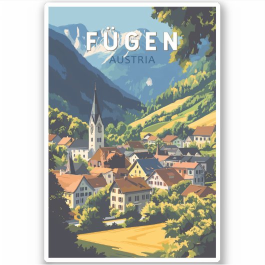 Fugen Oostenrijk Illustratie Reizen Art Vintage Sticker (Voorkant)