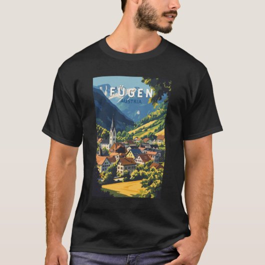 Fugen Oostenrijk Illustratie Reizen Art Vintage T-shirt (Voorkant)