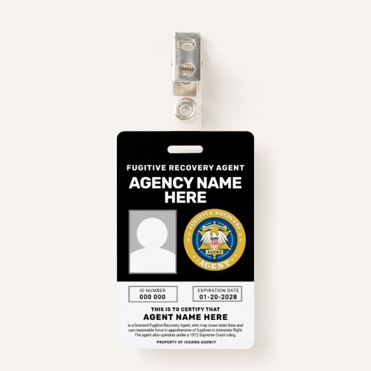 FUGITIVE RECOVERY AGENT BADGE (Voorkant met clip)