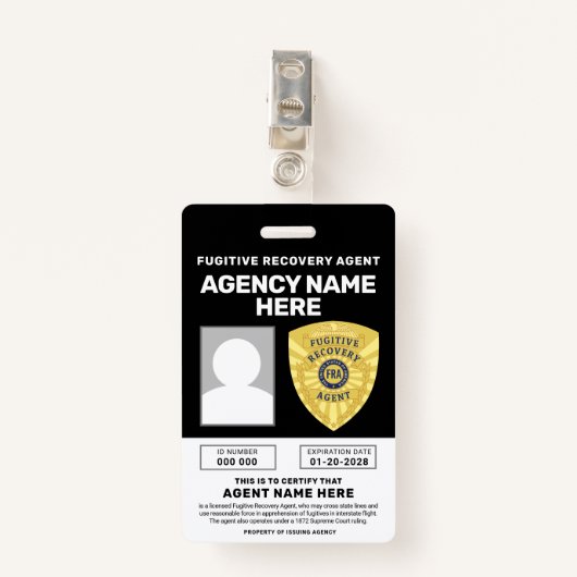 FUGITIVE RECOVERY AGENT BADGE (Voorkant met clip)