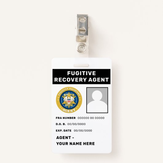 FUGITIVE RECOVERY AGENT Badge (Voorkant met clip)