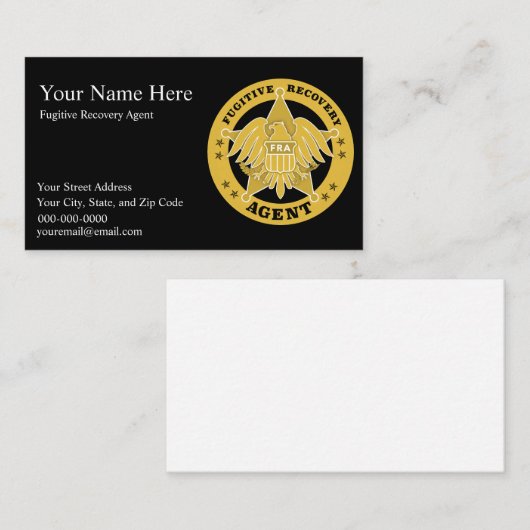 FUGITIVE RECOVERY AGENT BADGE Visitekaartje (Voorkant / Achterkant)