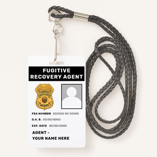 FUGITIVE RECOVERY AGENT Lanyard Badge (Voorkant met draagriem)