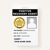 FUGITIVE RECOVERY AGENT Lanyard Badge (Voorkant)