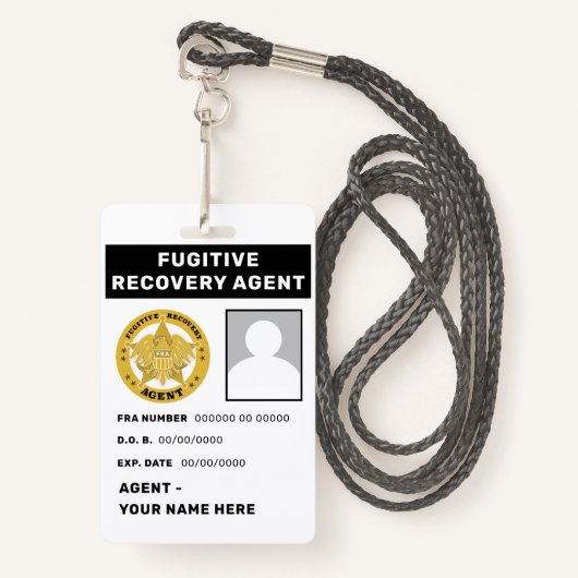 FUGITIVE RECOVERY AGENT Lanyard Badge (Voorkant met draagriem)