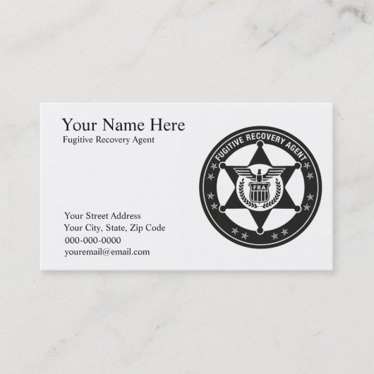 FUGITIVE RECOVERY AGENT Visitekaartjes (Voorkant)