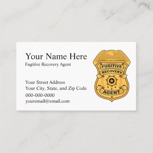 FUGITIVE RECOVERY AGENT Visitekaartjes (Voorkant)