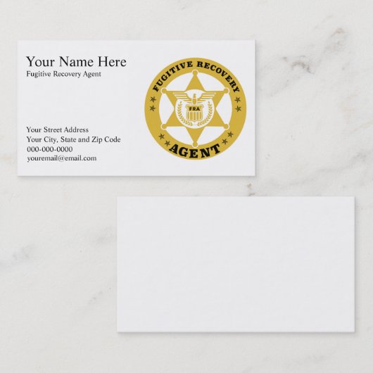 FUGITIVE RECOVERY AGENT Visitekaartjes (Voorkant / Achterkant)