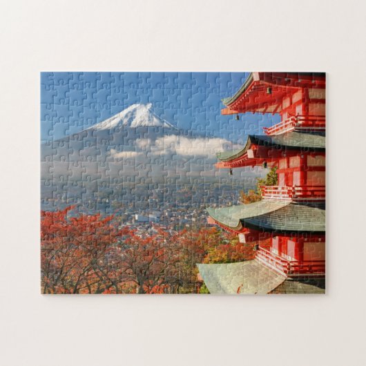 Fuji bekeken van achter Chureito Pagoda Legpuzzel (Horizontaal)