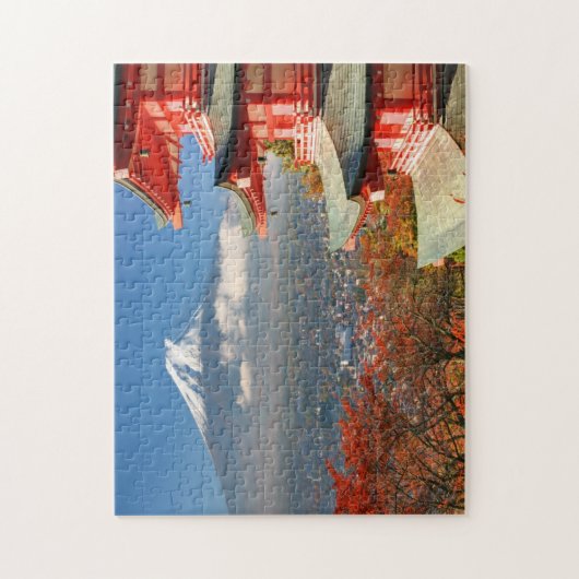 Fuji bekeken van achter Chureito Pagoda Legpuzzel (Verticaal)