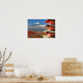Fuji bekeken van achter Chureito Pagoda Poster (Keuken)